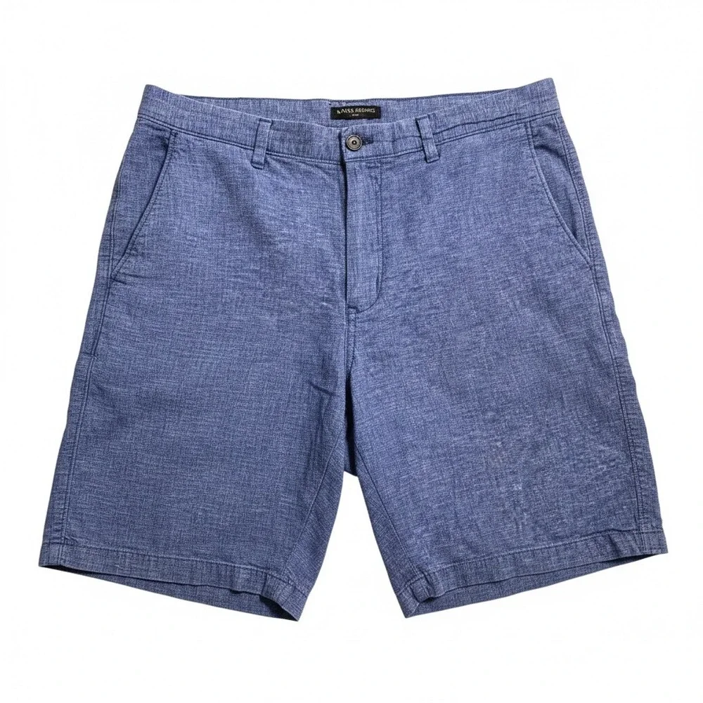 Banana Republic Aiden Slim Shorts Mens 36 Blue Excellent Linen Blend Casual